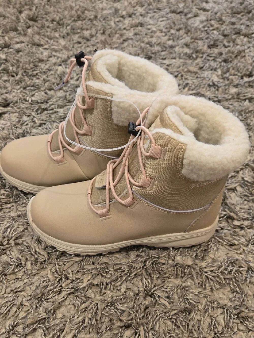 Columbia Girls Cream/Tan Insulated Winter Lace-Up Boots